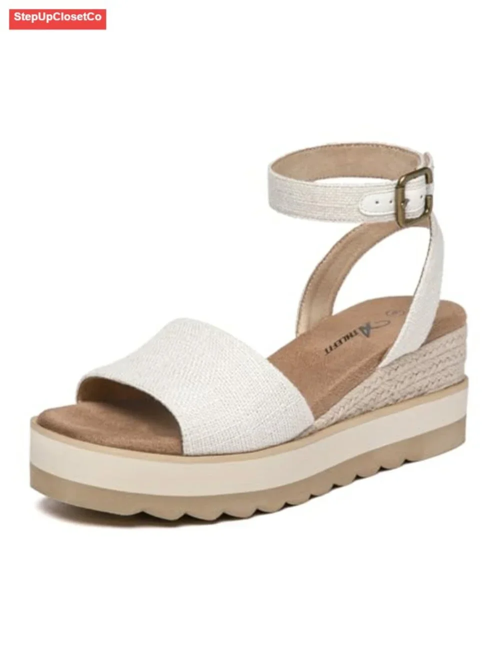 Canvas PU Espadrille Wedge Sandals with Ankle Strap Buckle Platform Sole